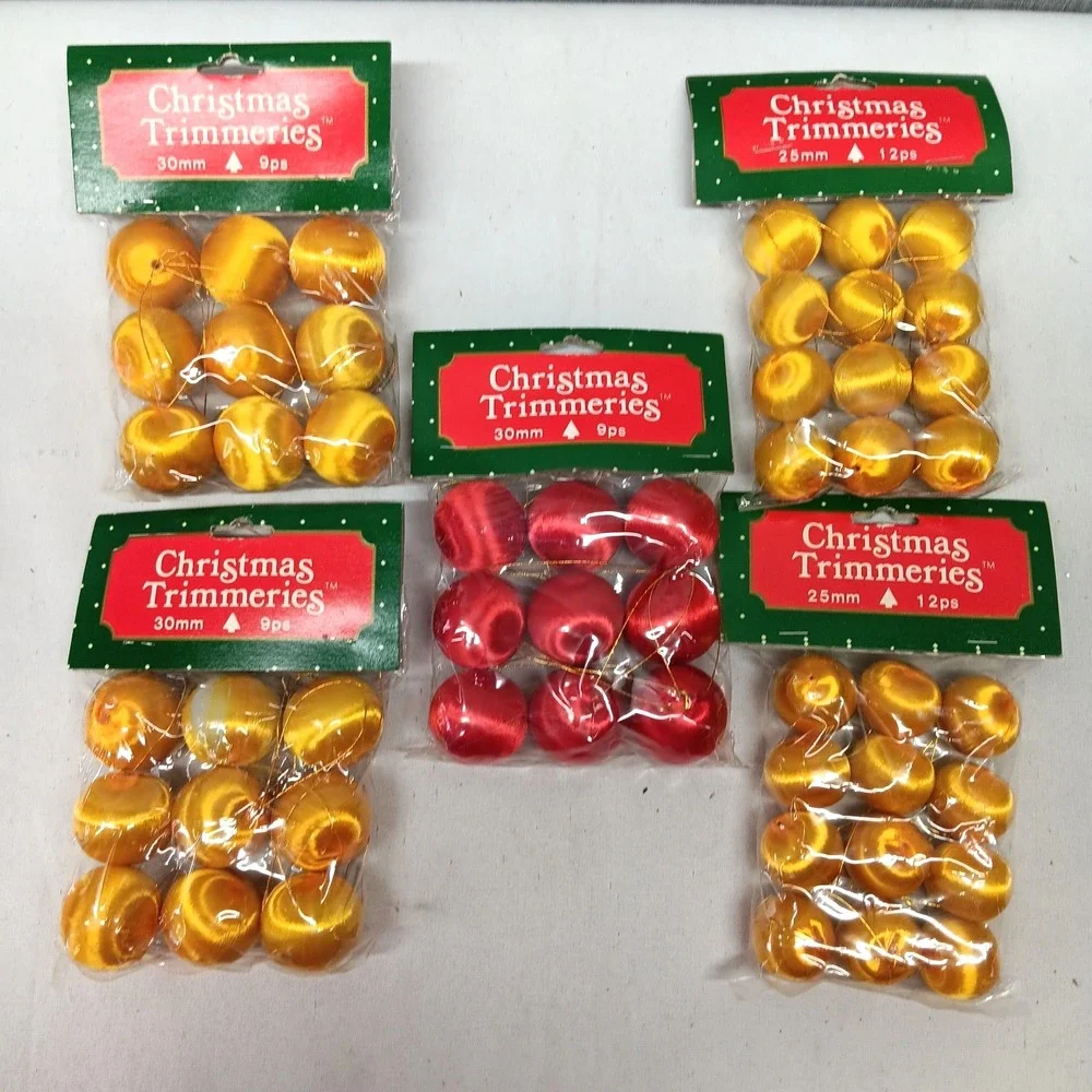 MCM Satin Christmas Ornaments Mini Red Gold‎ Ball Decor Vintage NOS 45 Pc Retro